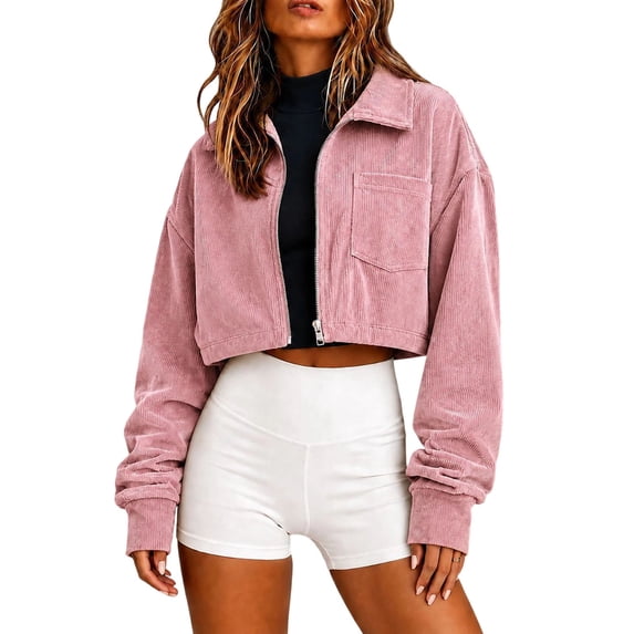 RFQWOVSR Womens Fall Solid Color Short Zip Jacket Lightweight Casual Coat with Pockets S