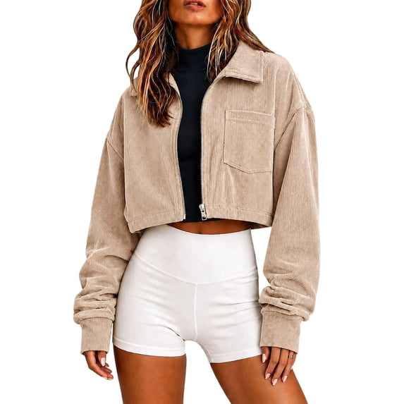 RFQWOVSR Womens Fall Solid Color Short Zip Jacket Lightweight Casual Coat with Pockets XL