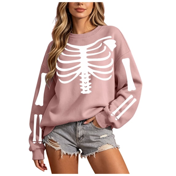 RFQWOVSR Womens Halloween Print Crew Neck Long Sleeve Sweatshirt Casual Pullover Top XXL