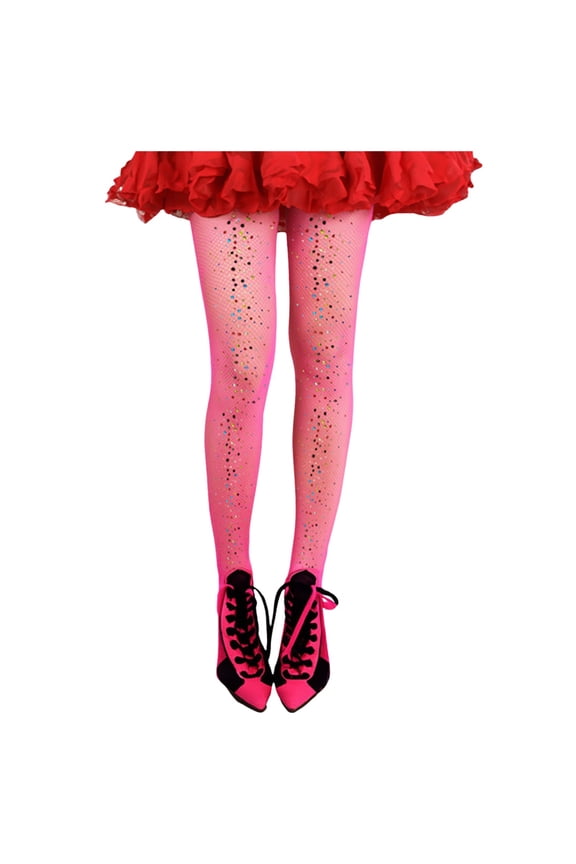 Womens High Density Stretchy Rhinestone Fishnet Pantyhose Back Seam Sexy Glitter Tights One Size