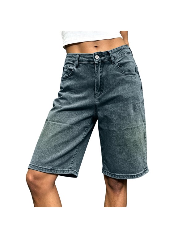 Womens Mid Low Rise Stretchy Denim 5 Inch Shorts Fashionable Casual Summer Bottoms S
