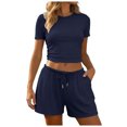 thumbnail image 1 of RFQWOVSR Womens Ribbed Knit Short Sleeve Top and Drawstring Shorts 2 Piece Set Side Split Casual Summer Lounge Outfits L, 1 of 5