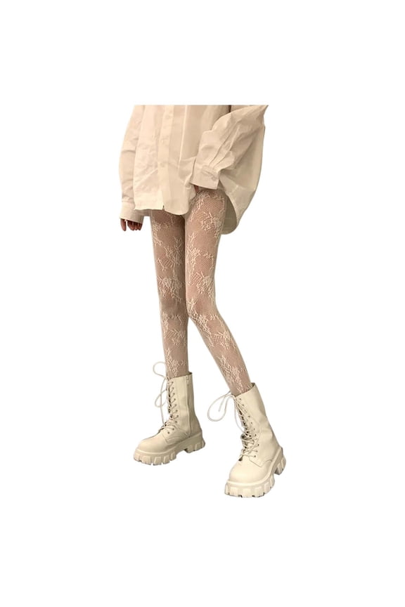 Womens Sheer White Fishnet Pantyhose Summer Snag Resistant Hollow Out Pattern Tights One Size