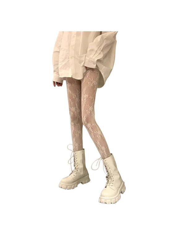 Womens Sheer White Fishnet Pantyhose Summer Snag Resistant Hollow Out Pattern Tights One Size