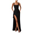 thumbnail image 1 of RFQWOVSR Womens Solid Color Spaghetti Strap Side Slit Maxi Dress Elegant Formal Gown XS, 1 of 4