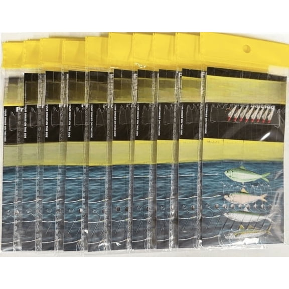 RFR5-10 pk Fluorocarbon Pro Series Bait Rig  8 Red Size 5 Hooks with Lifelike Fish Skin  12lb Main Line & 6lb Branch Lines  Sabiki Rig for Pilchards, Sardines & Herring$$Sport & Recreation Other