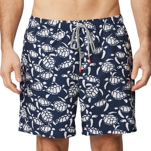 RFT Rainforest Men's Mesh Lined Quick Drying Swim Trunk, Turtles Gone Wild, Mood Indigo, M