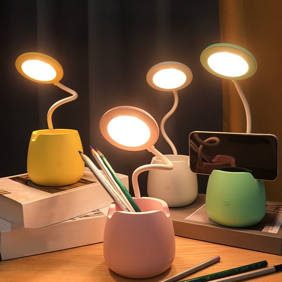 RFUGUG 1200mAh Dimmable Desk Lamp with Pencil Holder, 3-Color Light Switch, Seamless Brightness Adjustment - Reading Light & Bedroom Nightlight - USB Rechargeable Lamp for Home Office & Student
