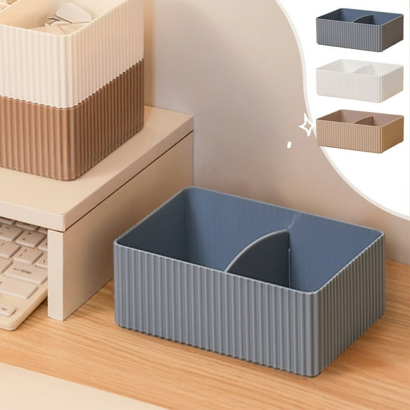 RFUGUG 2 Compartment Desktop Organizer, Space-Saving Storage Box for Office, Cosmetics & Skincare Sorting, Compact Stationery Sundries Storage Container for Remotes, Pens, 6.06x4.72x2.16in