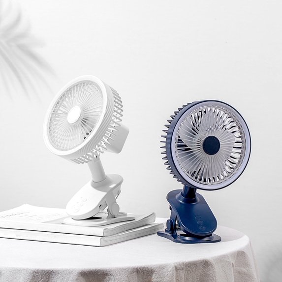 RFUGUG 2400mAh Rechargeable Clip-On Fan - 3 Speed Settings, Versatile Portable Desk Fan for Treadmill, Shopping Cart, Bedside, Car, and Baby Stroller Use