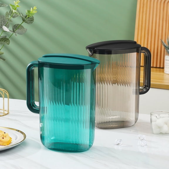 RFUGUG 2L Plastic Drink Pitcher with Lid - Ideal for Home, Office & Kitchen Use - Spill-Resistant Design, Great for Iced Tea, Juice, Fruit Infusions - Wide Mouth, Comfort Grip Handle