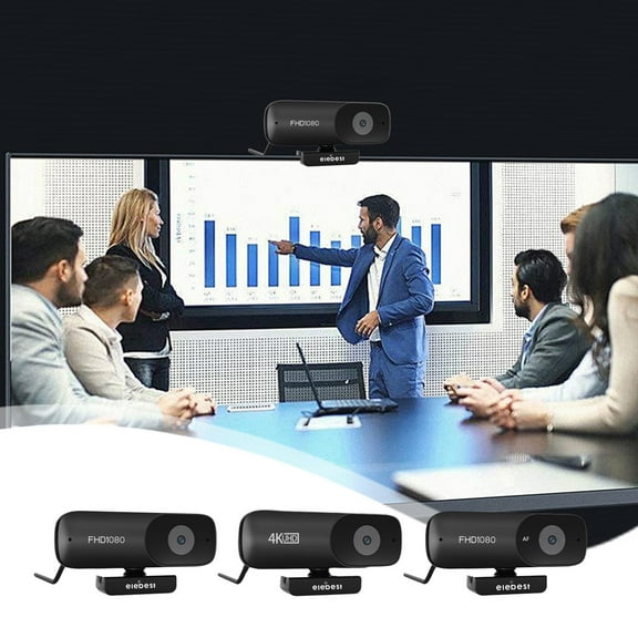 RFUGUG 4K/1080p Autofocus Webcam, High-Definition USB Computer Camera for Live Streaming - Built-in Microphone, 360° Rotation, 2.5M Cable - Plug-and-Play for XP & Later OS - Black
