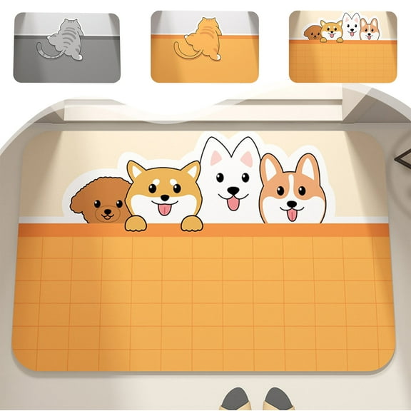 RFUGUG Bath Rugs, Non Slip Quick Dry Super Absorbent Rubber Backing Bathroom Rugs, Soft and Comfortable Diatomaceous Floor Mats, Cute Dogs, 16x24 in