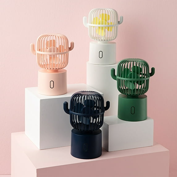 RFUGUG Cactus Shaped Desktop Fan with Rotating Feature - Adorable Decorative USB Powered Mini Fan for Home, Office & Dorm - Whisper Quiet, Adjustable Angle, Cute & Compact Size