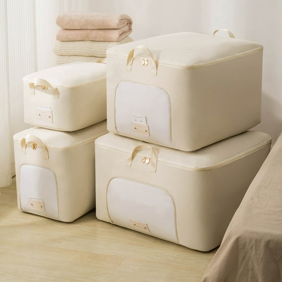 RFUGUG Canvas Storage Bag, Thick Soft Breathable Closet Organizer, Folding Organizer Bag With Handle For Comforters, Beddings, Pillows, Blankets, Clothes