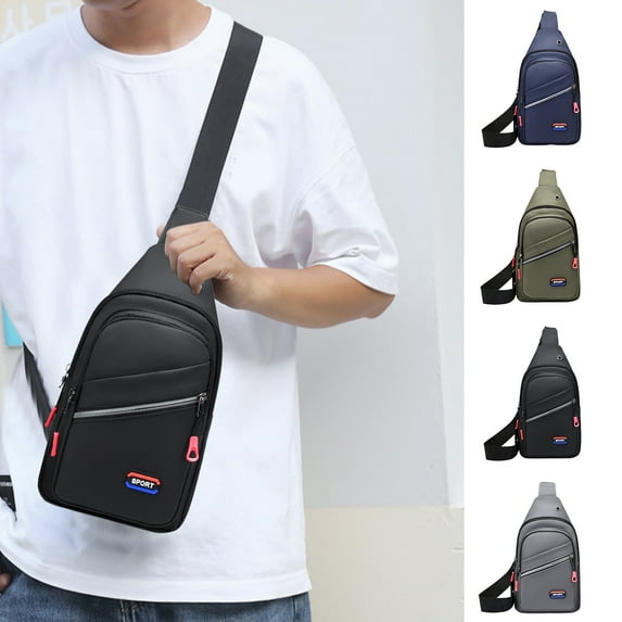RFUGUG Crossbody Bag for Men, Adjustable Strap Waterproofing Nylon Chest Bag, Large Capacity Multi Layer Shoulder Bag With Earphone Hole for Hiking Camping Outdoor Trip Sports