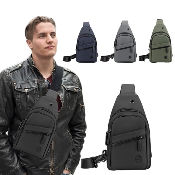 RFUGUG Crossbody Bag for Men, Men's High-end Slim Chest Bag With Headphone Port Removable Buckle Shoulder Bag for Travel Outdoor Leisure