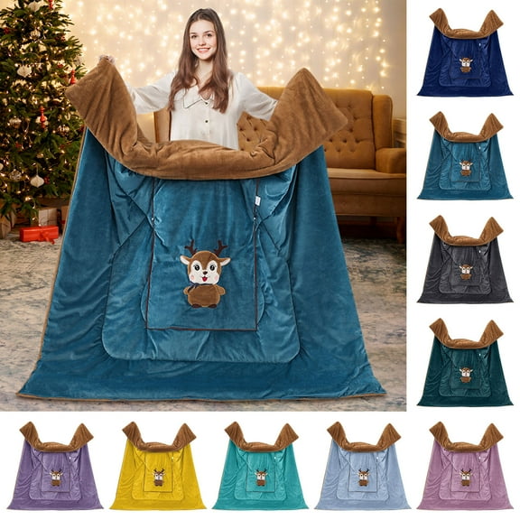 RFUGUG Fleece Lined Fluffy Throw Blanket with Built-In Pillow - Cozy, Warm and Soft Plush Cushion and Cover - Ideal for Winter Nights, Couch Lounging and Camping Outdoors