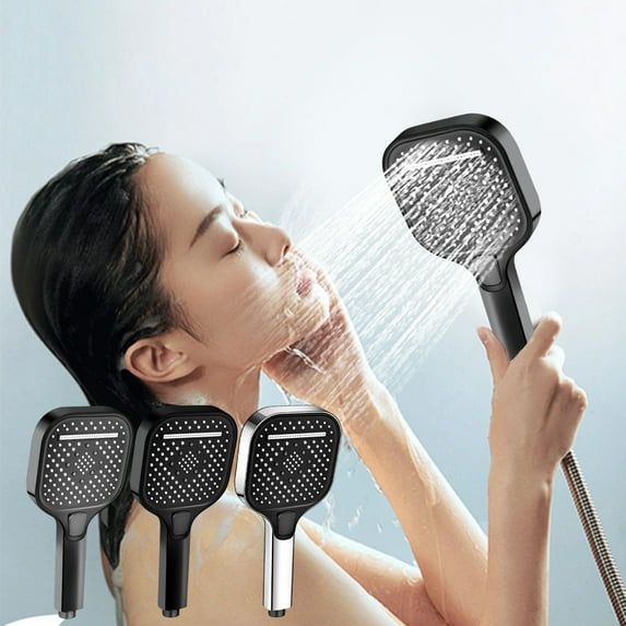 RFUGUG High Pressure Shower Heads with HandHeld, Adjustable 3 Spray Modes Function Control Button Square Shower Nozzle, Strong Panel Water Output, Luxury Modern Look