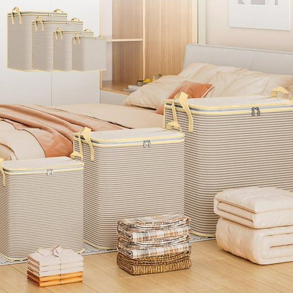 RFUGUG Large Capacity Clothes Storage Bags, Foldable Blanket Storage Bags, Comforter Fabric Clothes Storage Containers with Zippers and Handles