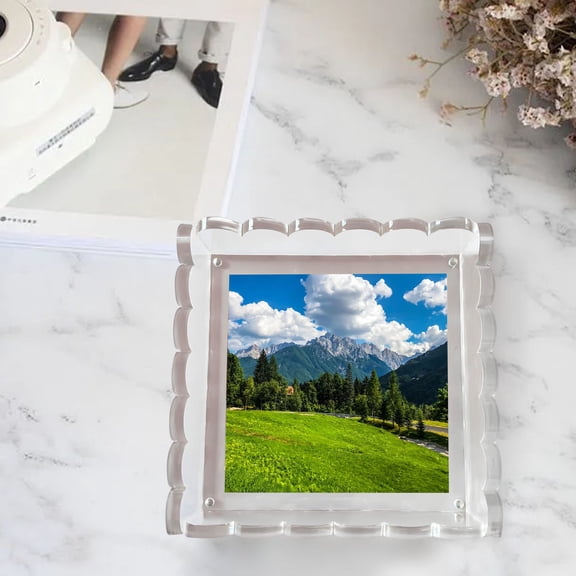 RFUGUG Magnetic Acrylic Tray, Fan-Shaped Photo Frame, Decorative Display Platter, Elegant Organizer with Magnetic Pad for Home and Office