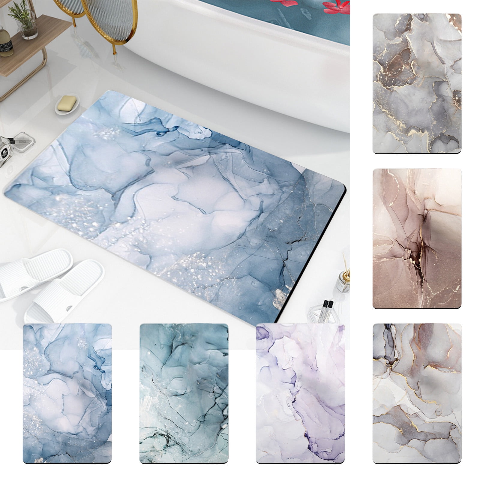 RFUGUG Marble Bathroom Rug, Washable Non Slip Quick Dry Floor Rug ...