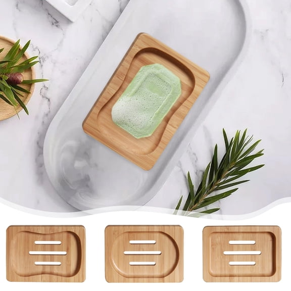RFUGUG Natural Wood Soap Dish with Drainage - Eco-Friendly, Quick-Drying, Non-Slip Base for Bathrooms & Kitchens - Handcrafted, Aesthetic Design, Space Efficient, 4.72x3.34x0.78in