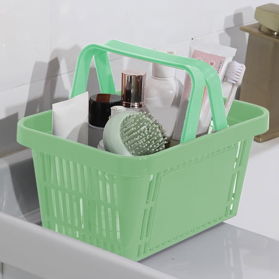 RFUGUG Plastic Shopping Baskets, 5.7L Handle Baskets, Black Retail Market Bins, Multi-Purpose Grocery Storage Containers for Thrift and Convenience Stores