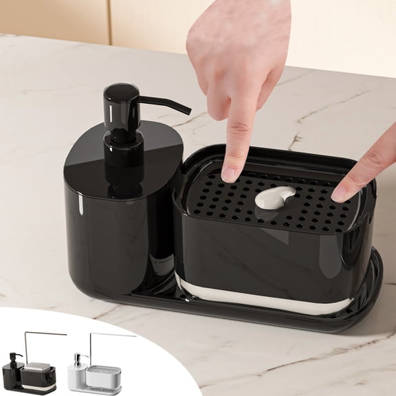 RFUGUG Push-Down Soap Dispenser & Kitchen Organizer Combo, Space-Saving Design, Easy Refill, Anti-Slip Base - Perfect for Sinks, Countertops - Stylish Finish, Holds Sponges, Brushes