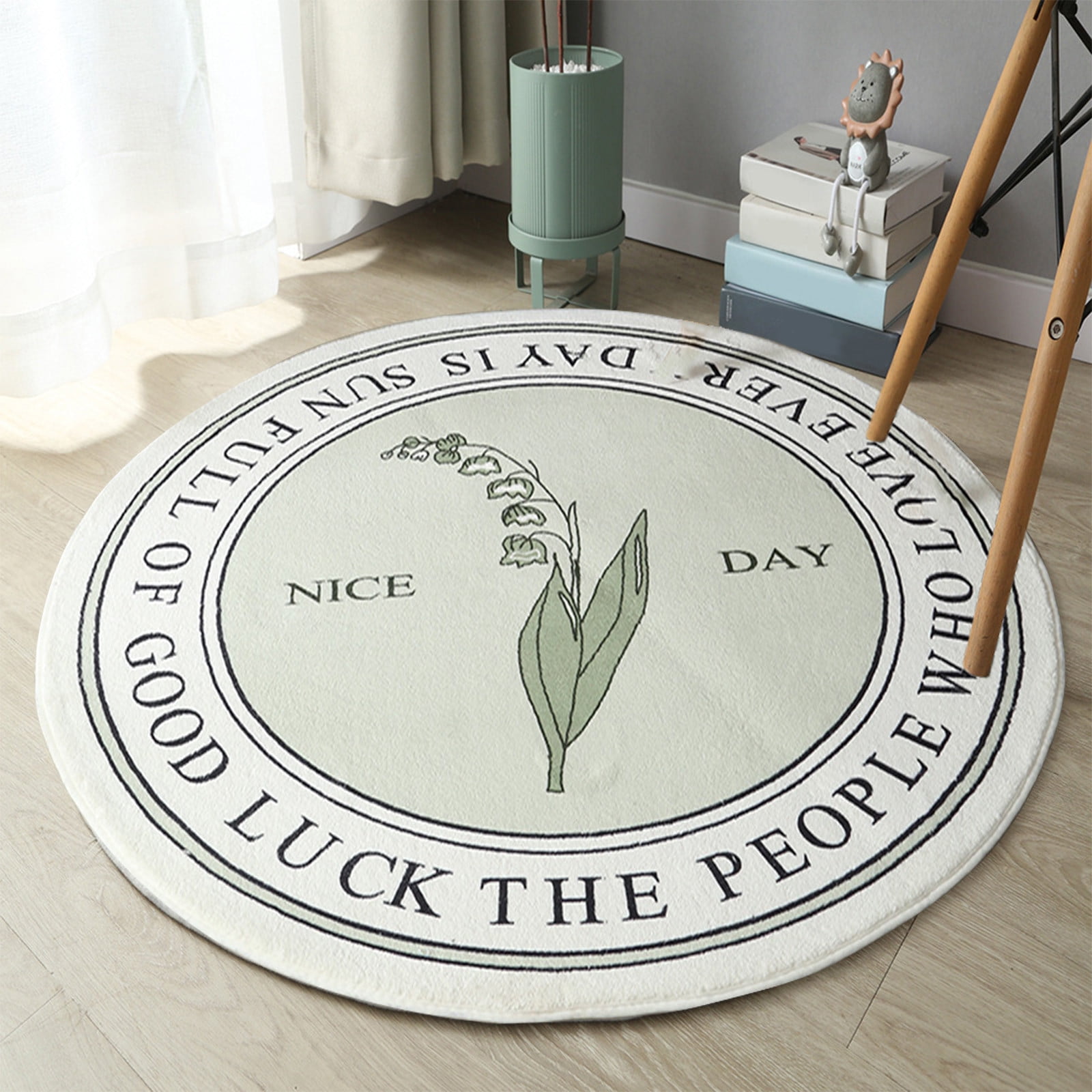 Round Rubber Rug RFUGUG Round Area White Rugs, Non-Shedding & Stain-Resistant Polyester ...