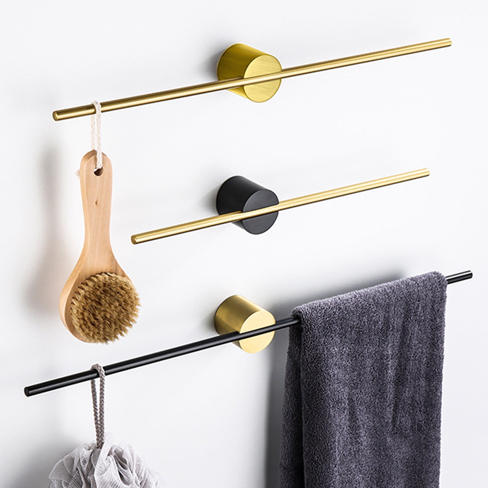RFUGUG Self-Adhesive Black/Gold Towel Bar Bath Towel Holder Adjustable ...
