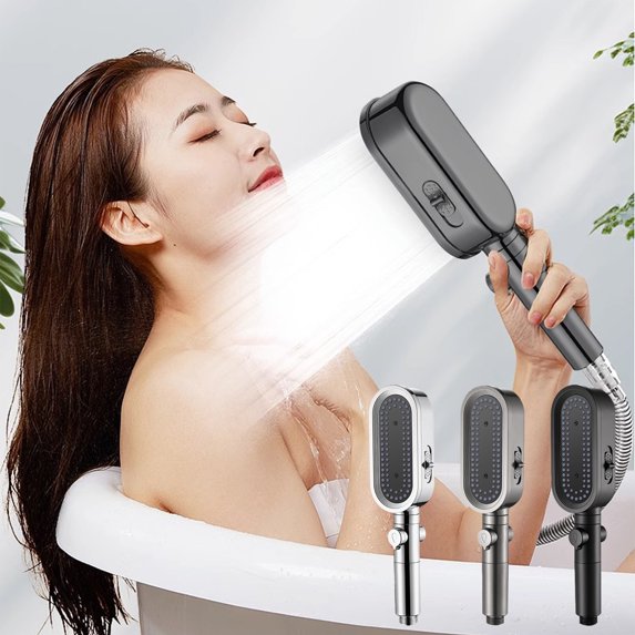 RFUGUG Shower Heads, HandHeld High Pressure Adjustable 3 Spray Modes Control Button Shower Nozzle, Water Stop Function, Luxury Modern Look