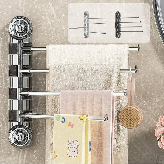 RFUGUG Swivel Towel Rack, Thicken 4-Arm Towel Bar, Space Saving Wall Mounted Towel Holder with Hook, Swing Out Towel Hanger for Bathroom, Kitchen, Plastic