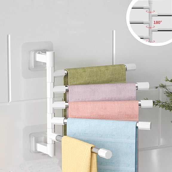 RFUGUG Swivel Towel Rack/Towel Holder Wall Mounted for Bathroom, SUS 304 Stainless Steel Swivel 5 Arms White Towel Bar Space Saving Towel Racks Hanger for Bathroom Wall