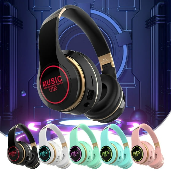 RFUGUG T15 Wireless Bluetooth Headphones Over Ear - Bass Boosted Clear Stereophonic Sound with Light Emitting, Smart Noise Cancelling for Studying, Reading, Music & Gaming