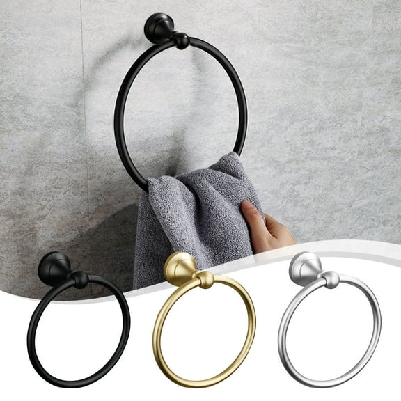 RFUGUG Towel Ring, Hand Towel Holder for Wall Mounted, Towel Holder, Towel Racks, Bath SUS 304 Stainless Steel Simple Round Towel Hanger for Kitchen Bathroom (Black)