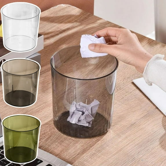 RFUGUG Transparent Desktop Trash Can - Chic & Functional Small Garbage Bin for Office, Dresser, Home | Modern Transparent Design | Sturdy Build & Simple Cleaning, 6.5x6.5x5.71 in