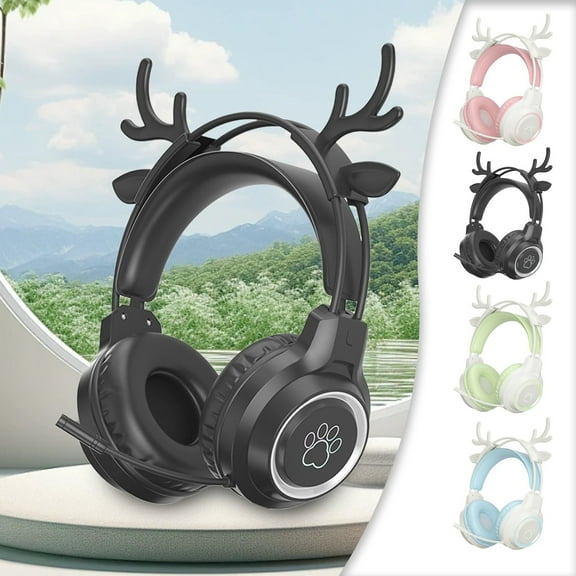 RFUGUG Wired Headphones for Kids & Teens, Fashionable Over-Ear Headset with Microphone, Personalized Deer Antler Design Earphone Gift for Studying, Reading, Music & Gaming