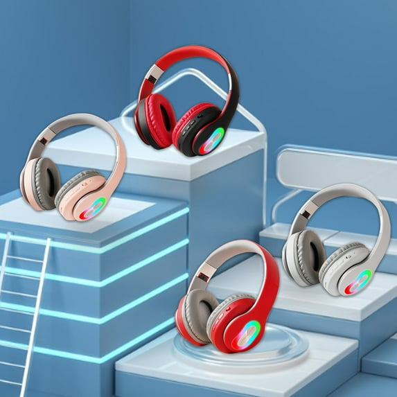 RFUGUG Wireless Bass-Boosted Bluetooth Headphones Over Ear with LED Lights - Ultra-Long Playtime, Noise Cancelling Headset for Studying, Sports, Music and Gaming