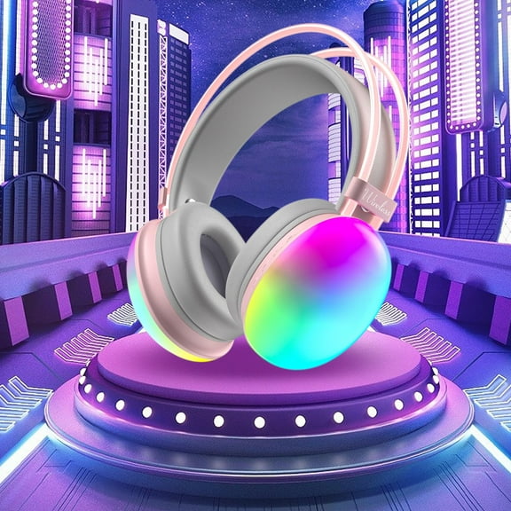 RFUGUG Wireless Bluetooth Headphones, Subwoofer Gaming Headset, Bluetooth 5.3 Music and Sports Earphones, LED Light-Up Over-Ear Headphones for Mobile and Computer Use