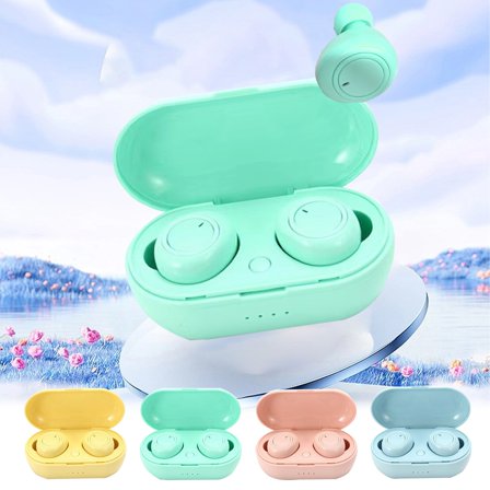 RFUGUG Wireless Earbuds Bluetooth 5.0 Headphones Bass Stereo Ear Buds with Noise Cancelling Mic, Macaron Color Simple Style in Ear Earphones IP7 Waterproof Long Playtime for Laptop Pad Phones