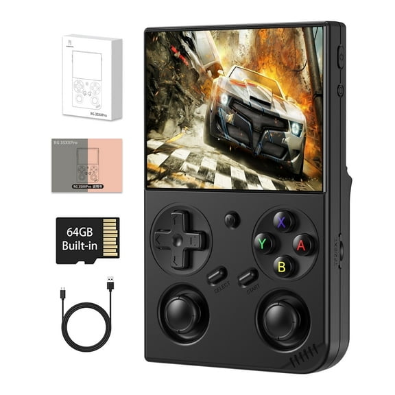 RG 35XXPro Handheld Game Consoles Linux 64-bit System Portable Pocket Arcade Support 30+ Simulators WiFi Bluetooth HD Output Black