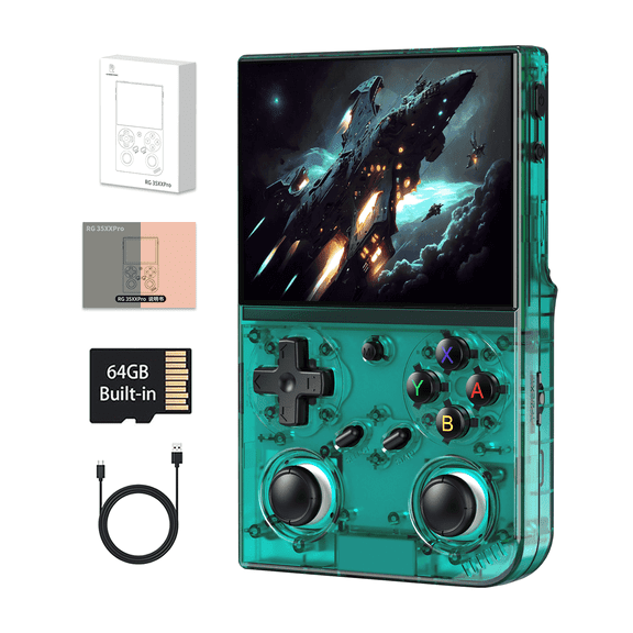 RG 35XXPro Handheld Game Consoles Linux System Pocket Arcade Support 30+ Simulators WiFi Bluetooth HD Output Transparent Teal
