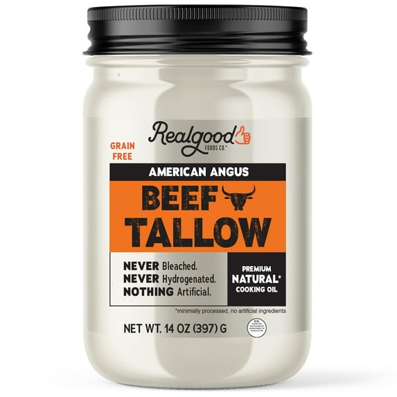 Real Good Foods Co. American Angus Beef Tallow Oil, 14oz Glass Jar