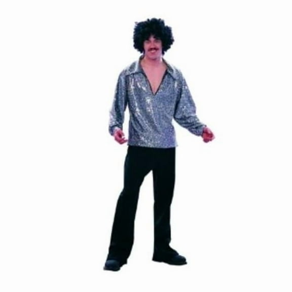 RG Costumes 85173-BK 70s Disco Sequin Shirt - Black - Size Plus Male 46-50