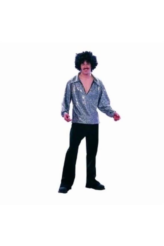 RG Costumes 85173-BK 70s Disco Sequin Shirt - Black - Size Plus Male 46-50
