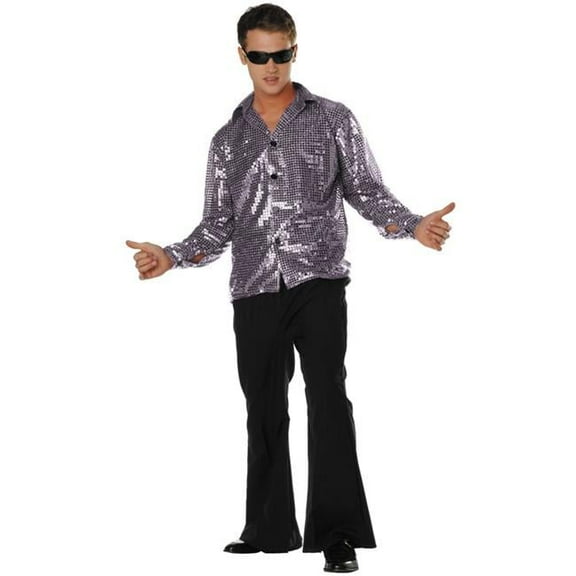 RG Costumes 85175-SV Plus Size Disco Inferno 70s Sequin Costume - Silver