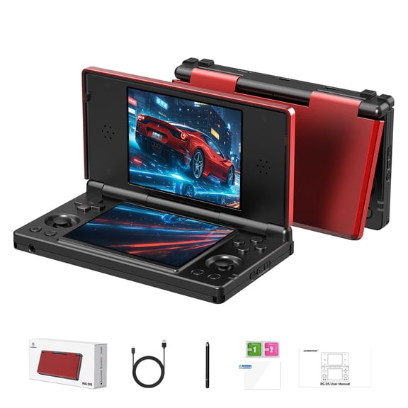 RG DS Handheld Game Consoles RG DS Gaming Console Dual-screen Video Game Console Android 14 Portable Pocket Arcade 40000mAh Battery WiFi Bluetooth HD Output Black