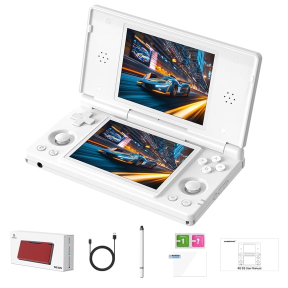 Anbernic Handheld Game Console RG DS Dual-Screen Android 14 Portable Pocket Arcade 40000mAh Battery WiFi Bluetooth HD Output White 1 Count