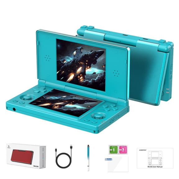 RG DS Handheld Game Consoles RG DS Gaming Console Dual-screen Video Game Console Android 14 Portable Pocket Arcade 40000mAh Battery WiFi Bluetooth HD Output Turquoise